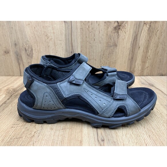 ECCO Receptor Sports Sandals Men Size 47 US 13-13.5 Gray Leather Walking Hiking